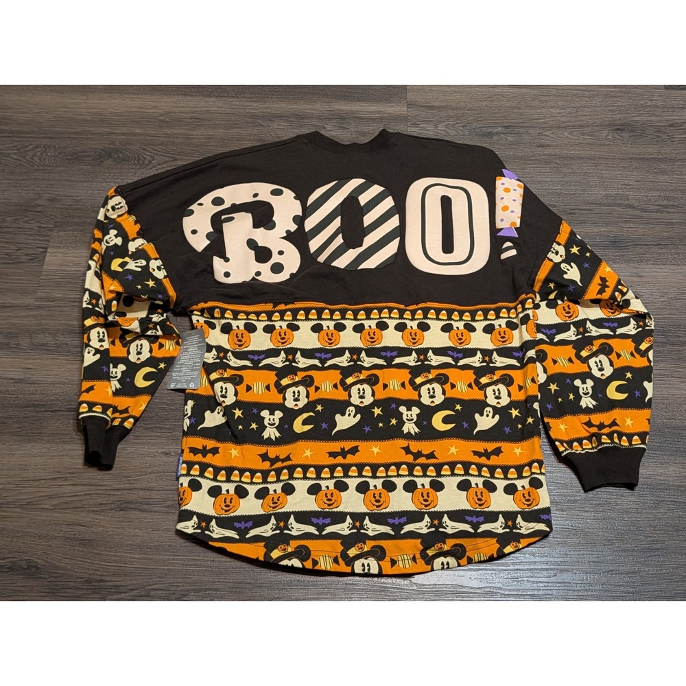 Disney Parks Halloween Spirit Jersey Mickey Mouse Pumpkin Boo Black Orange XS